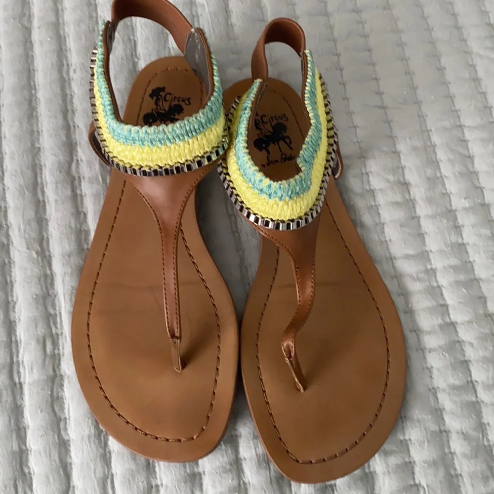 Sam Edelman Green and Blue Macrame Circus Sandals with Silver Chain